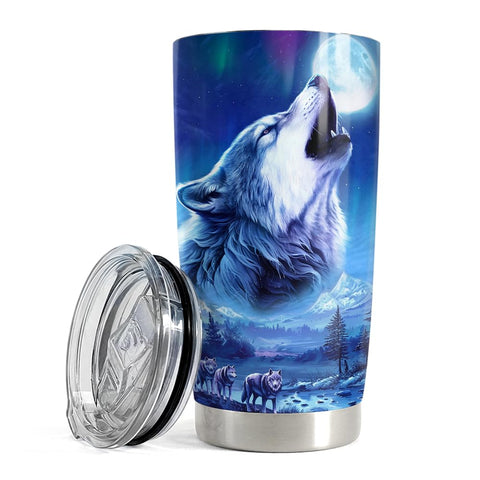 SANDJEST Wolf Tumbler 20oz, vaso aislante para café, mantiene bebidas calientes por más tiempo