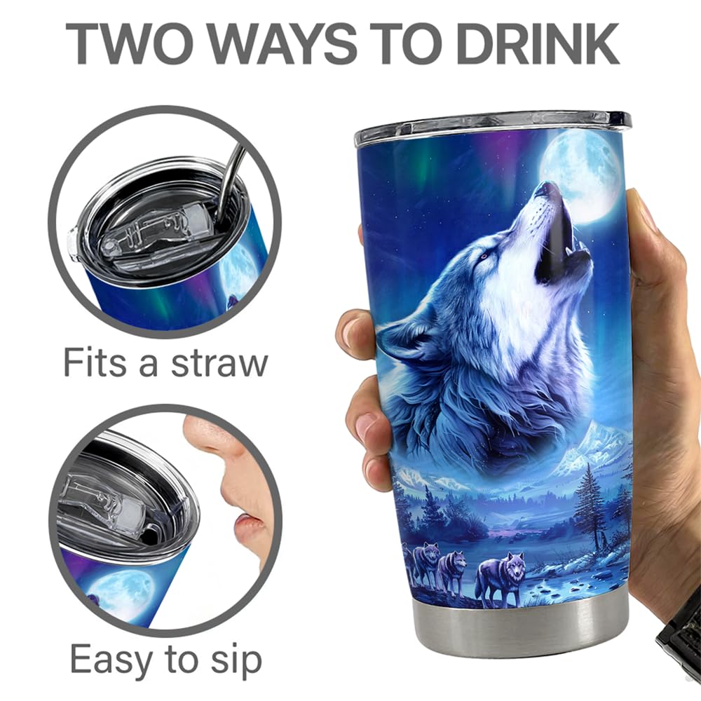 SANDJEST Wolf Tumbler 20oz, compacto para bolso o mochila durante viaje