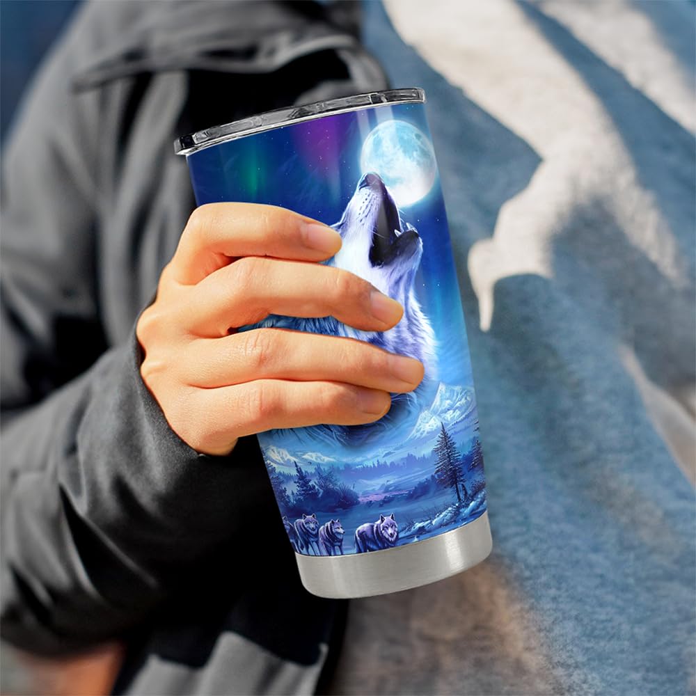 SANDJEST Wolf Tumbler 20oz, regalo ideal para papá en cumpleaños o fiestas