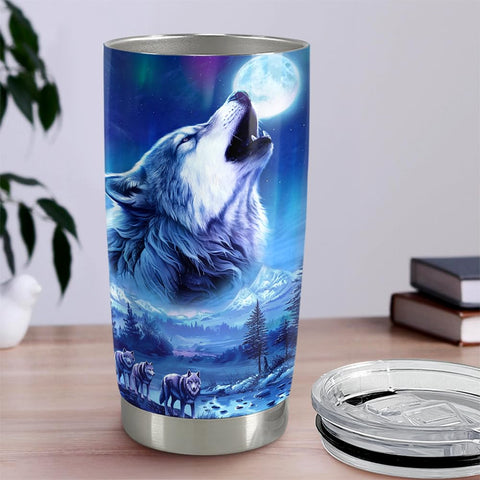 SANDJEST Wolf Tumbler 20oz con tapa segura, ideal para actividades al aire libre