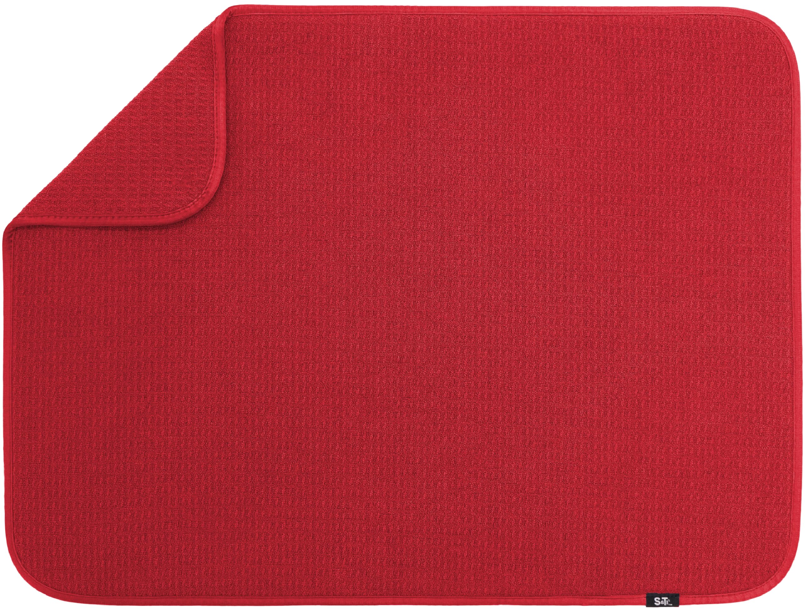 S&T INC. Alfombra de secado para platos XL Rojo, vista frontal, absorbe agua para encimeras secas.