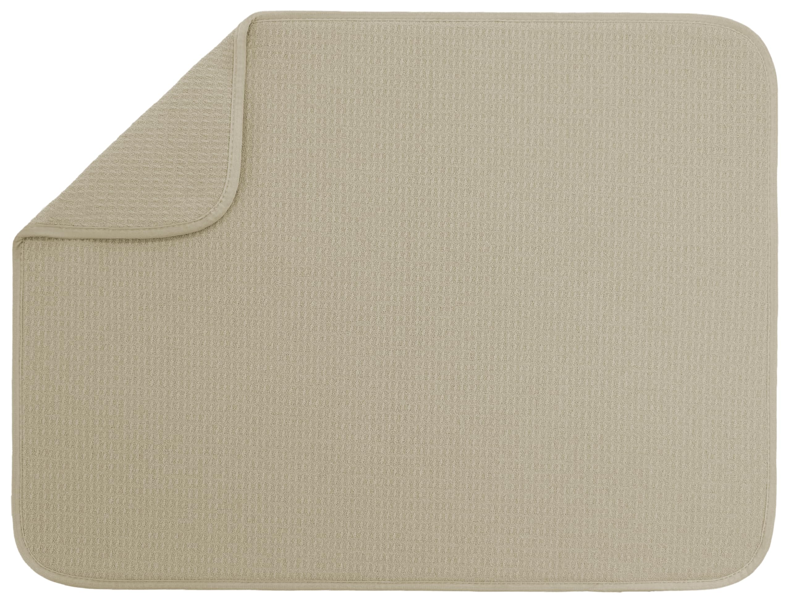 S&T INC. imagen frontal del tapete secador mostrando tamaño y color beige, protege encimeras