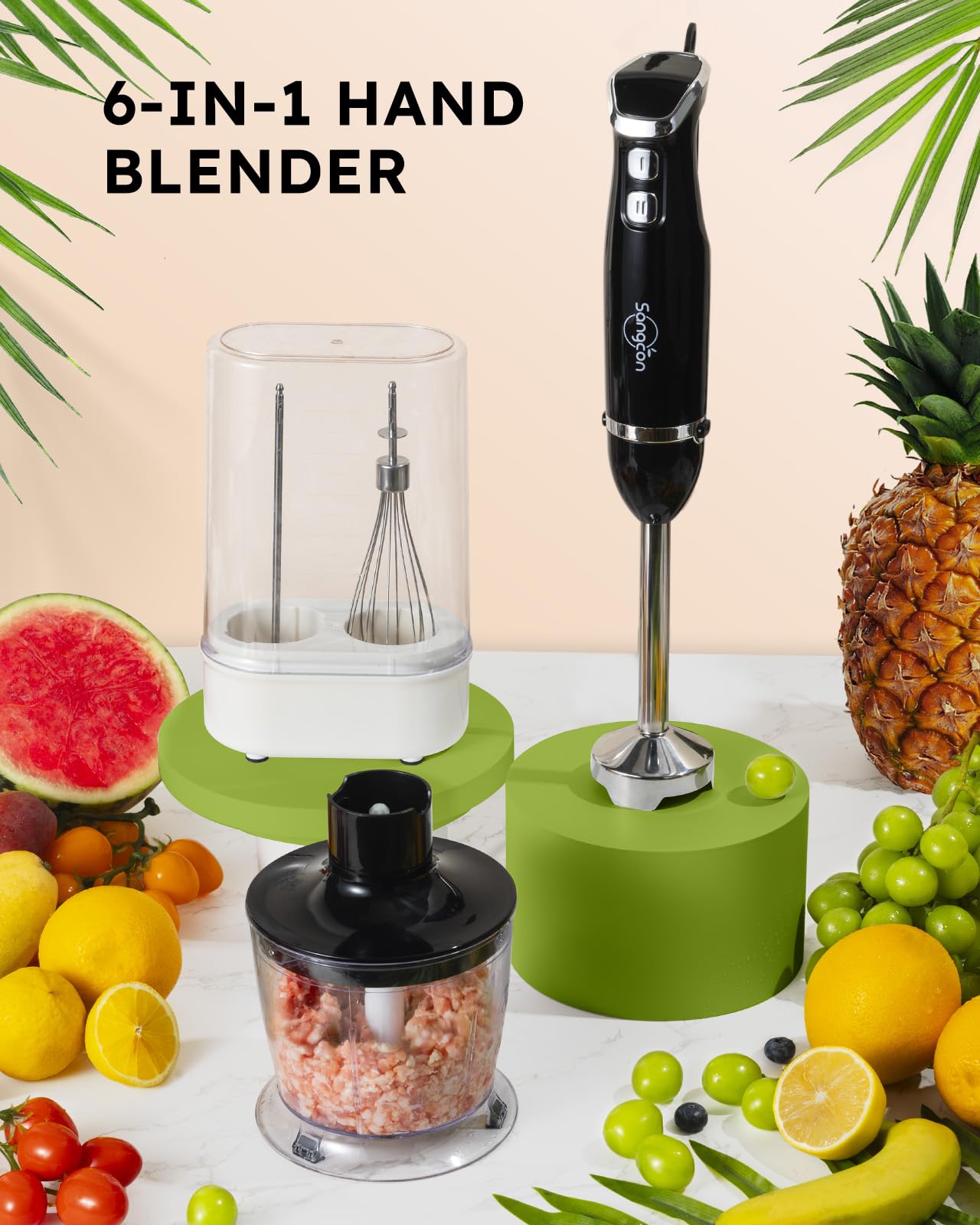 La Sangcon picadora de 500 ml con cierre giratorio facilita trocear ingredientes.