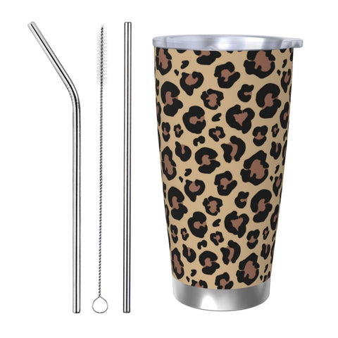 Sanghing Tumbler Leopardo 20oz con tapa y pajilla, ideal para café sobre la marcha.