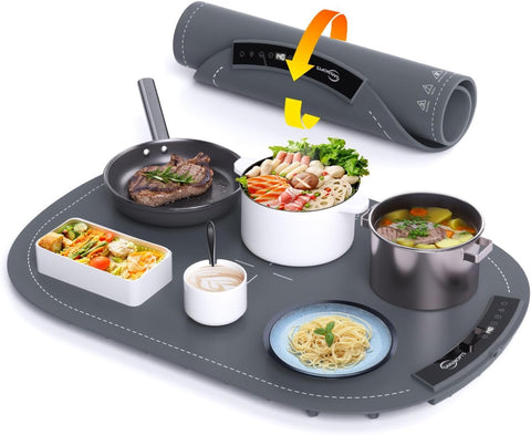 SANMOPTS bandeja calefactora de silicona enrollable mantiene la comida caliente de forma uniforme.