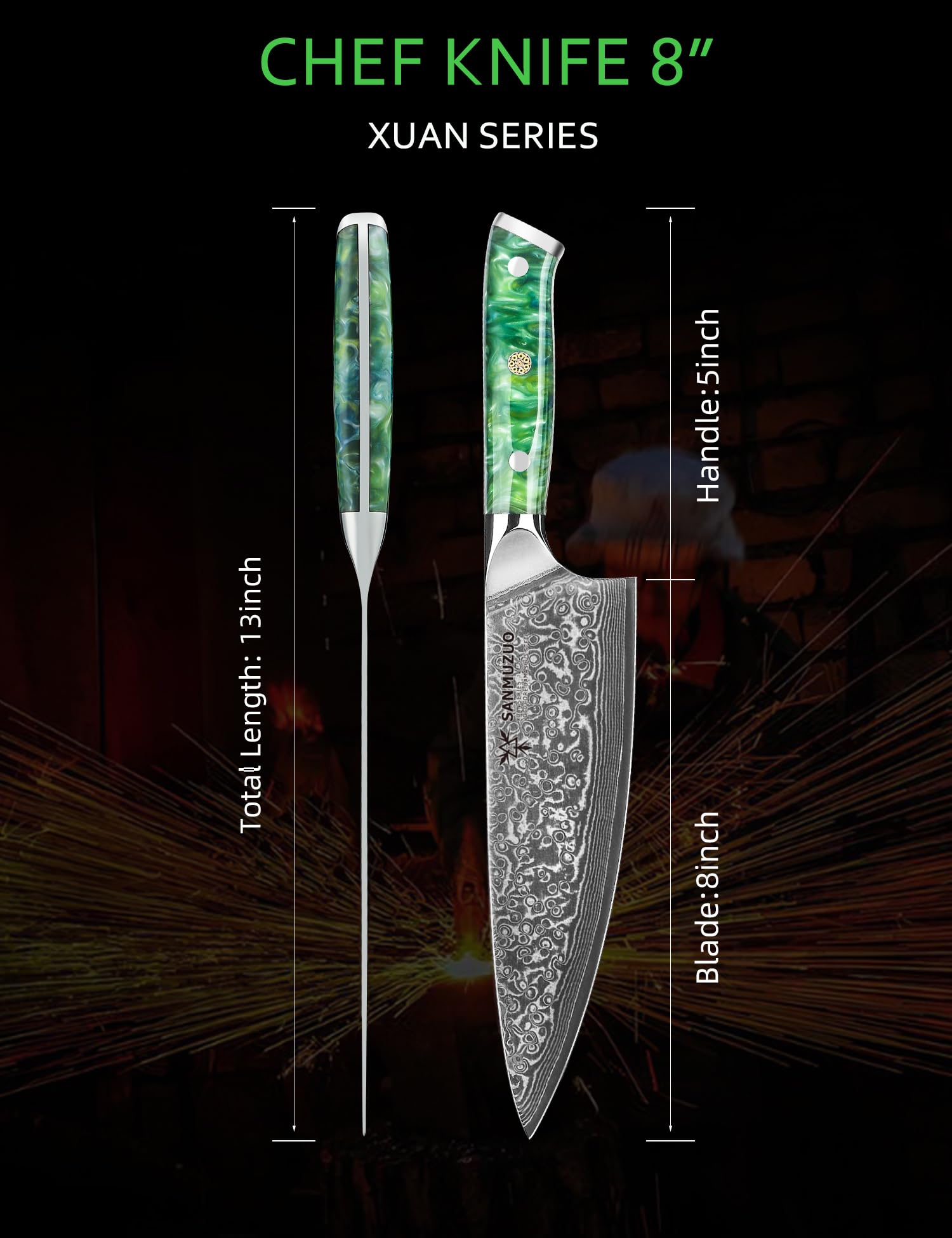 SANMUZUO Caja regalo elegante para un cuchillo de chef de damasco.