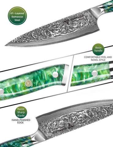 SANMUZUO Detalle del mango de resina jade verde, agarre cómodo para cortes largos.