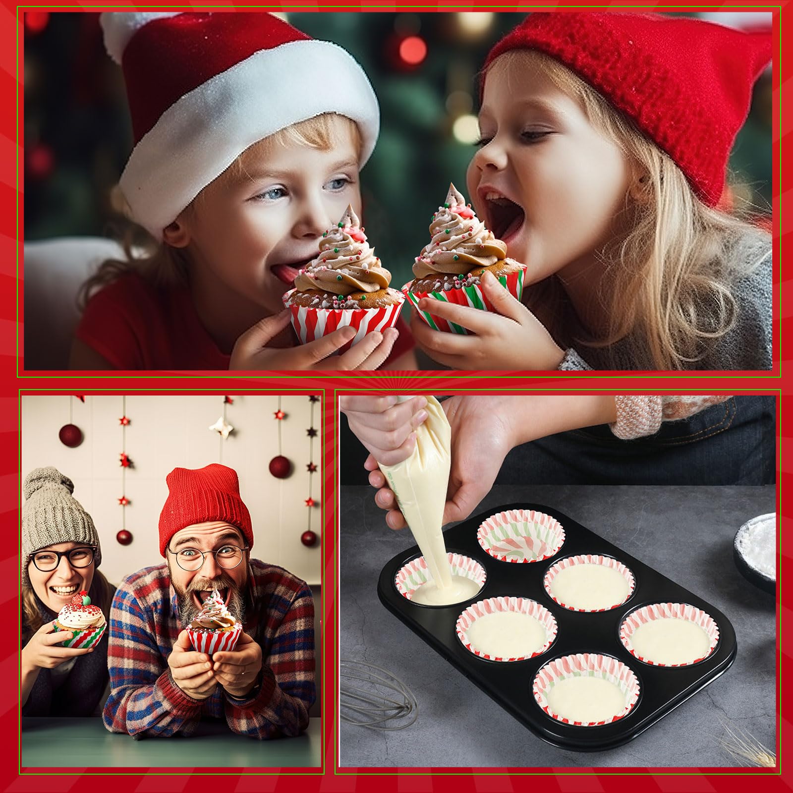 SANNIX cubiertas para cupcakes con estampado navideño, fáciles de usar en catering y hogares