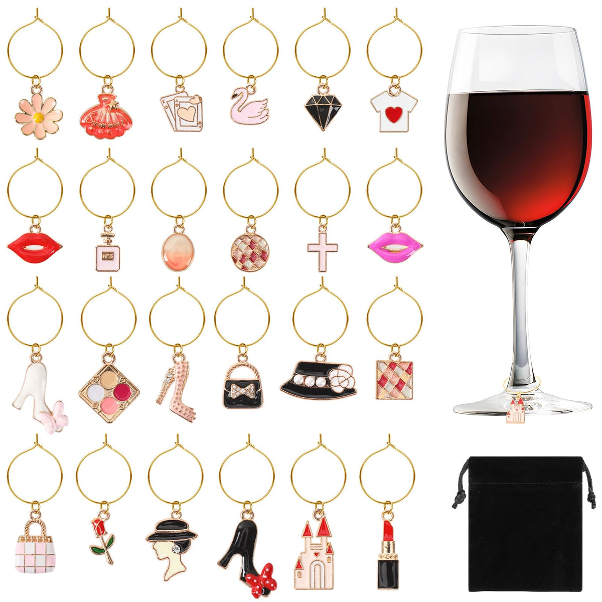 SANNIX charms copa vino: conjunto de 24 adornos festivos para degustaciones.