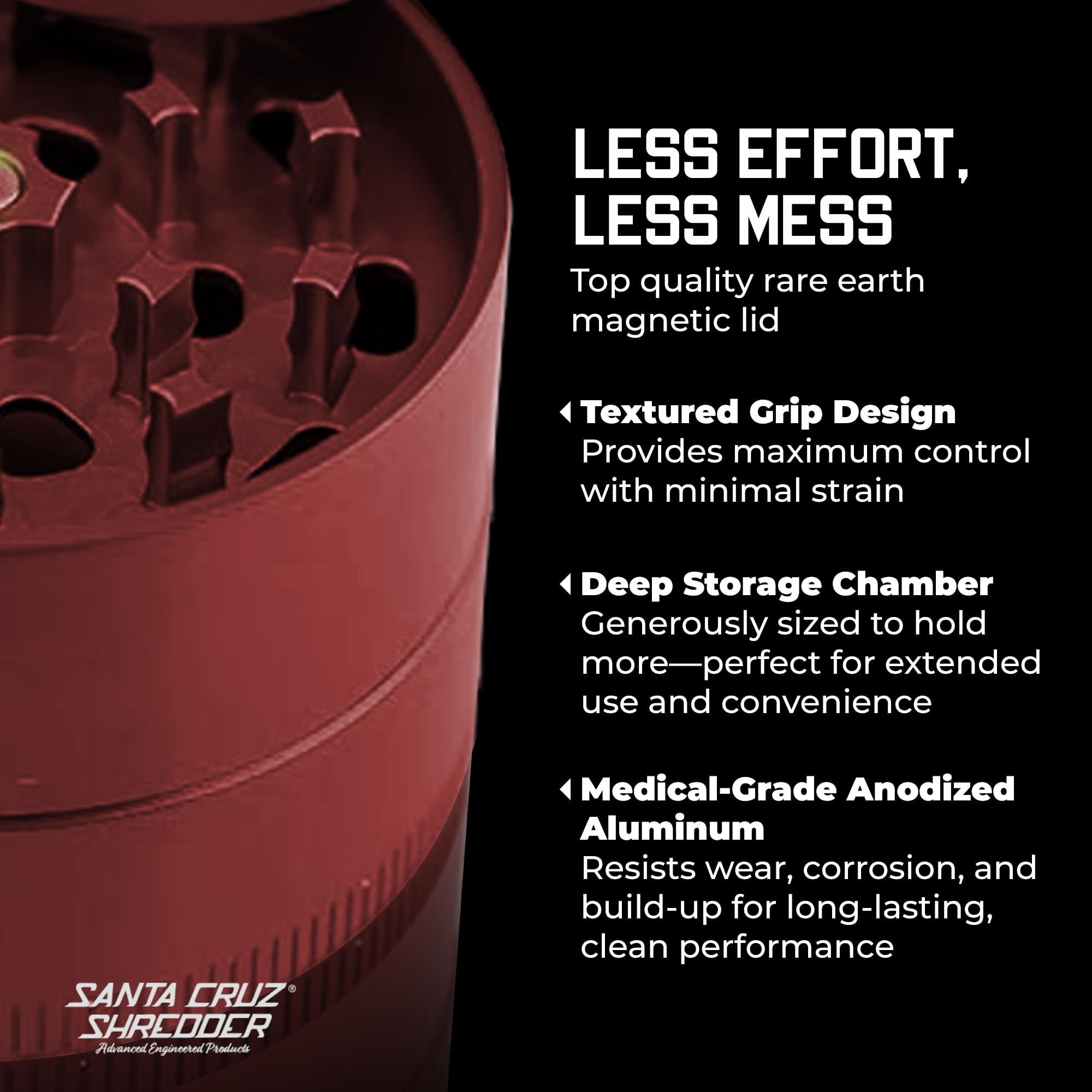 Santa Cruz Shredder cierre magnético para evitar derrames y conservar aromas