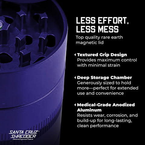 Santa Cruz Shredder cuerpo de aluminio violeta, diseño duradero y elegante.