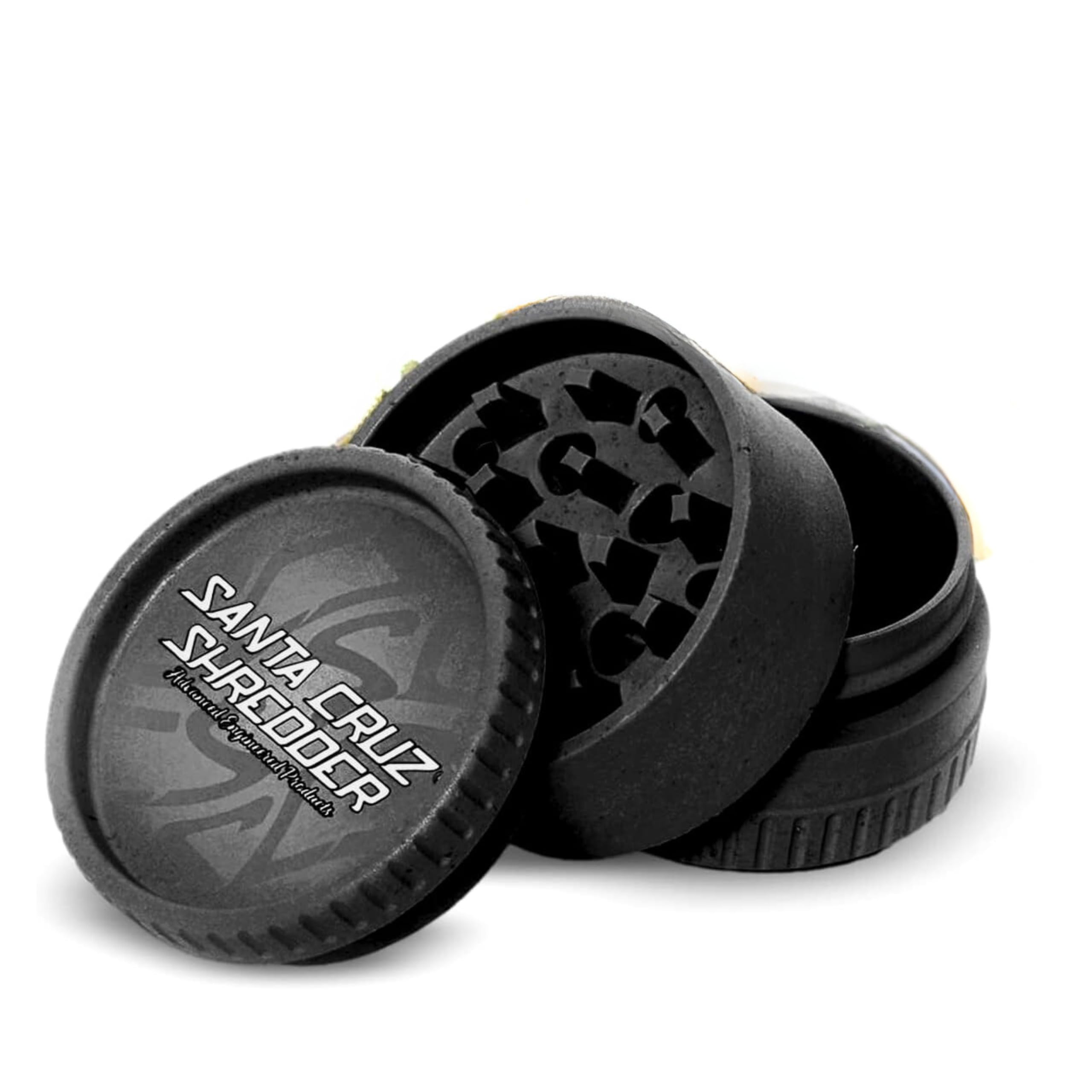 Molinillo Santa Cruz Shredder con tapa estriada en negro para un molido cómodo y preciso