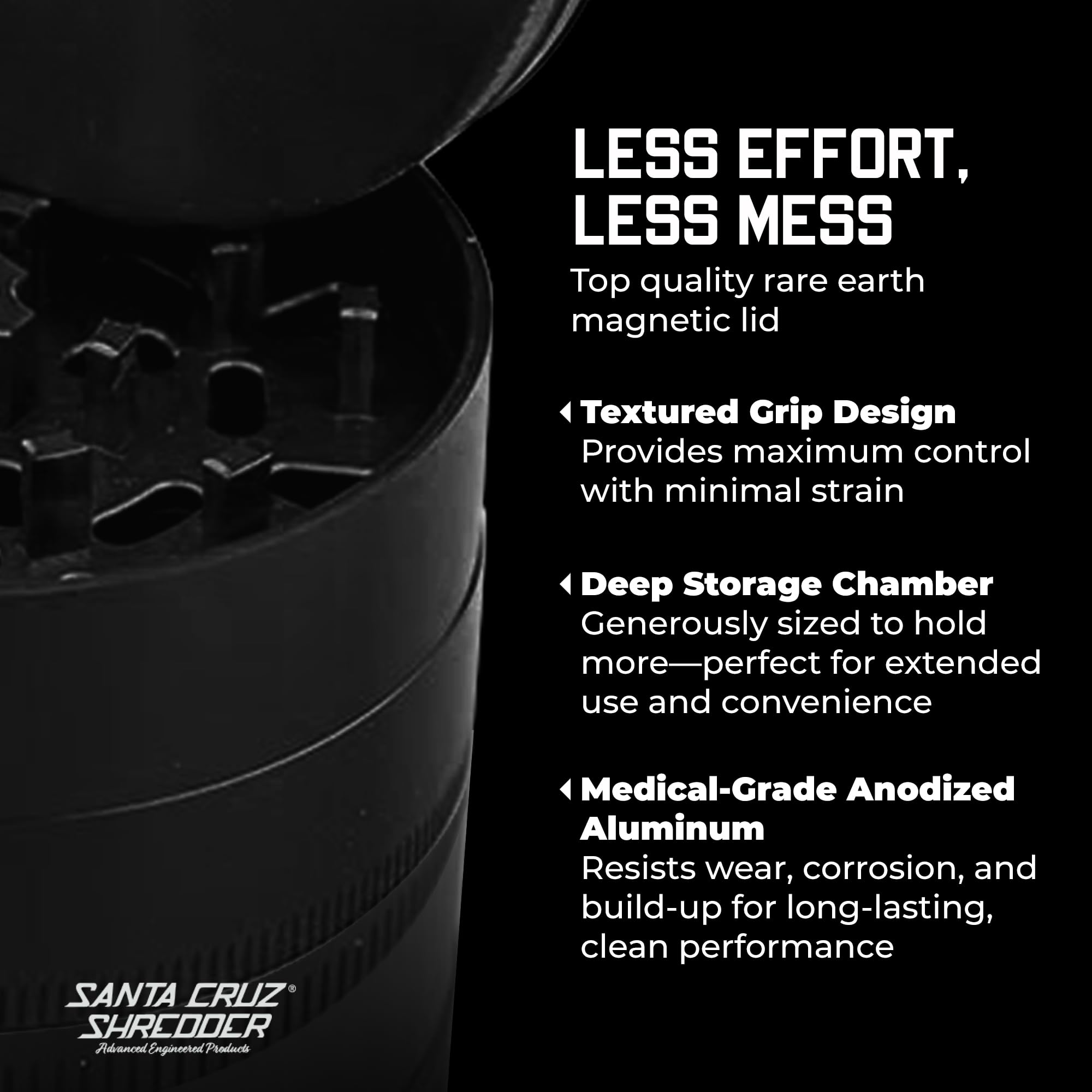 Santa Cruz Shredder: cierre magnético evita derrames y mantiene aroma.