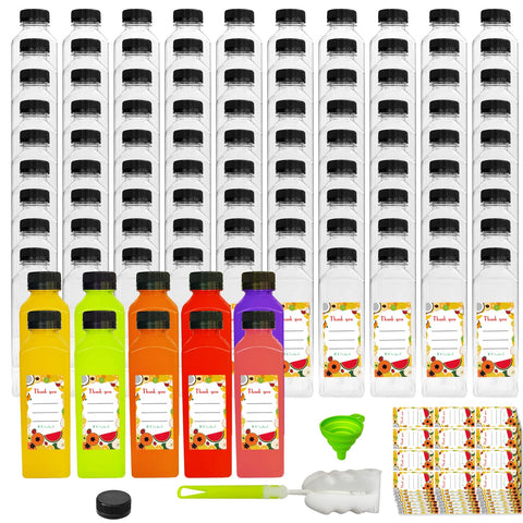 Botellas Sanyuanzhou 16oz transparentes con tapas negras, adecuadas para jugos y leche.