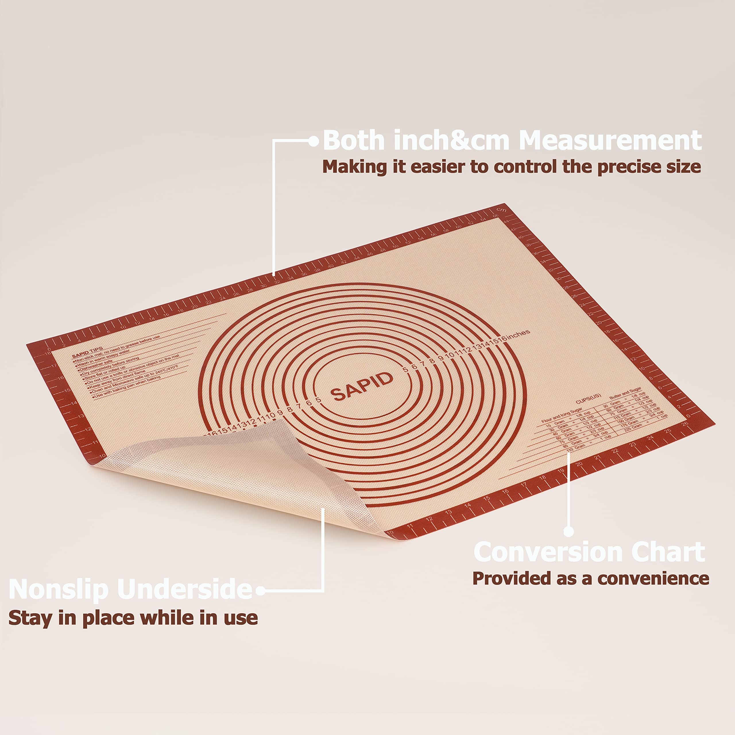 SAPID Mat con marcas en pulgadas y centímetros para medir masa con precisión.