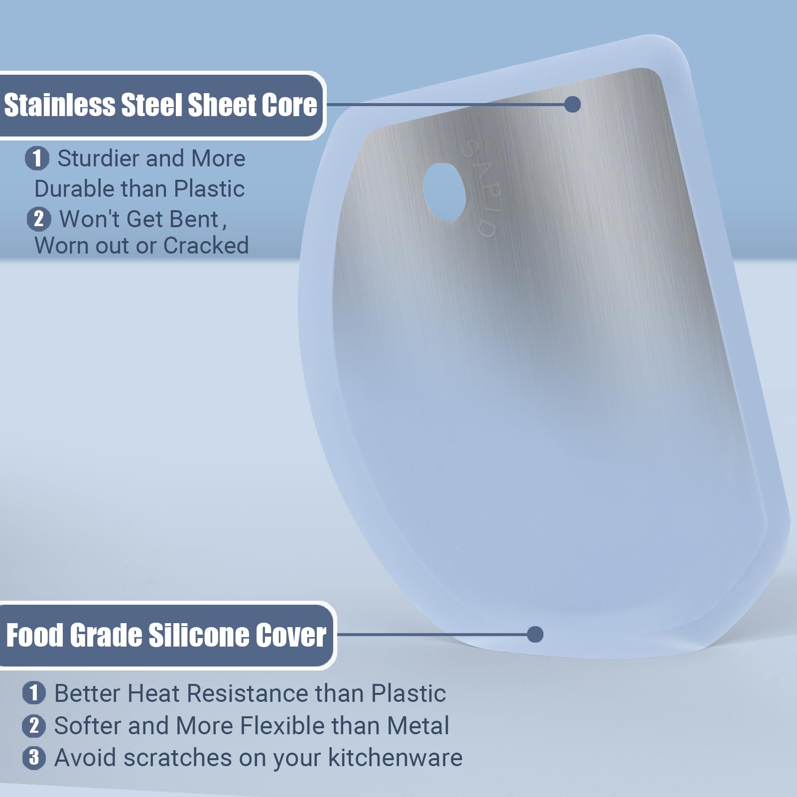 SAPID raspador de masa silicona flexible acero; color menta, útil para raspar tazones y cortar masa.