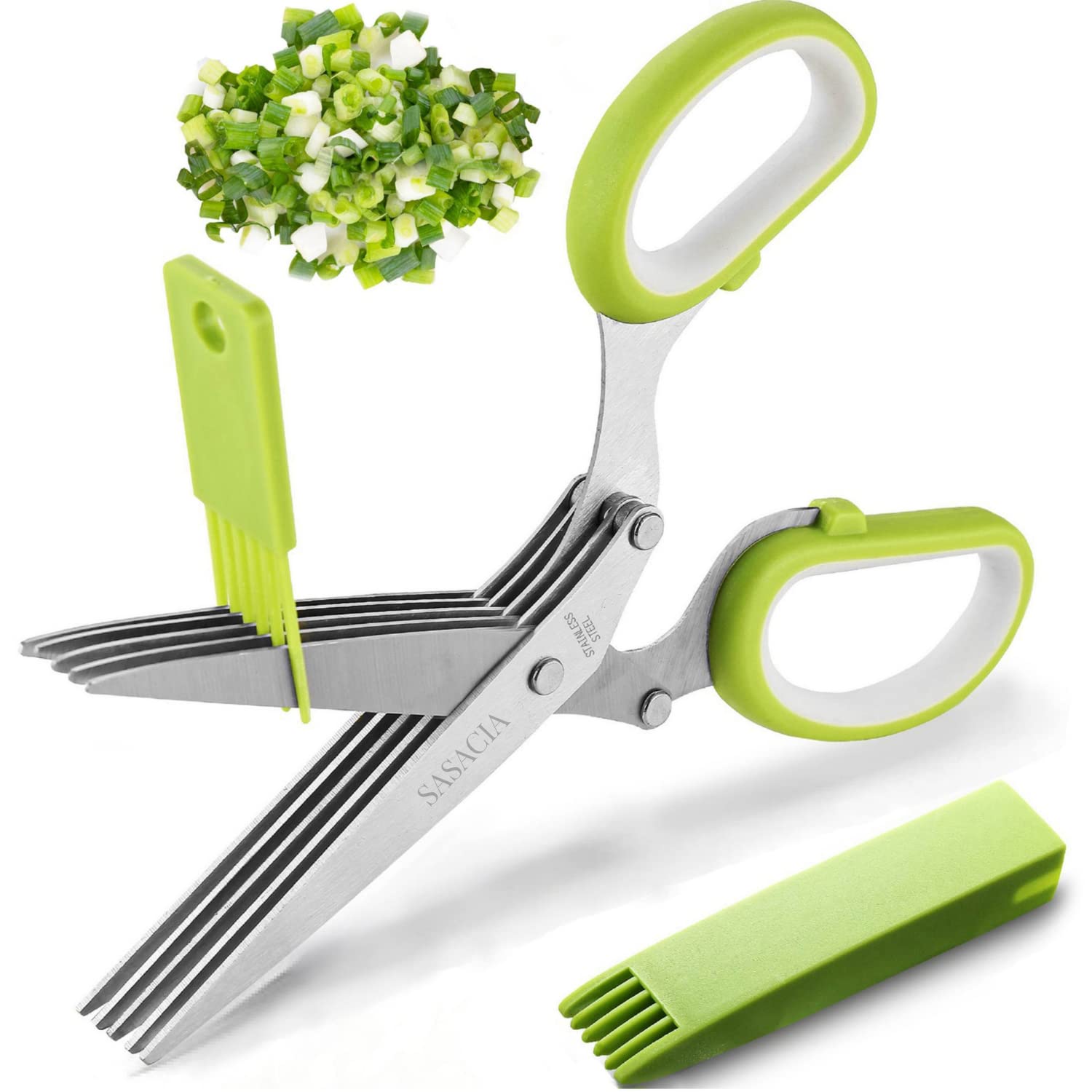 Tijeras SASACIA para hierbas con 5 lamas, corte rápido y uniforme.