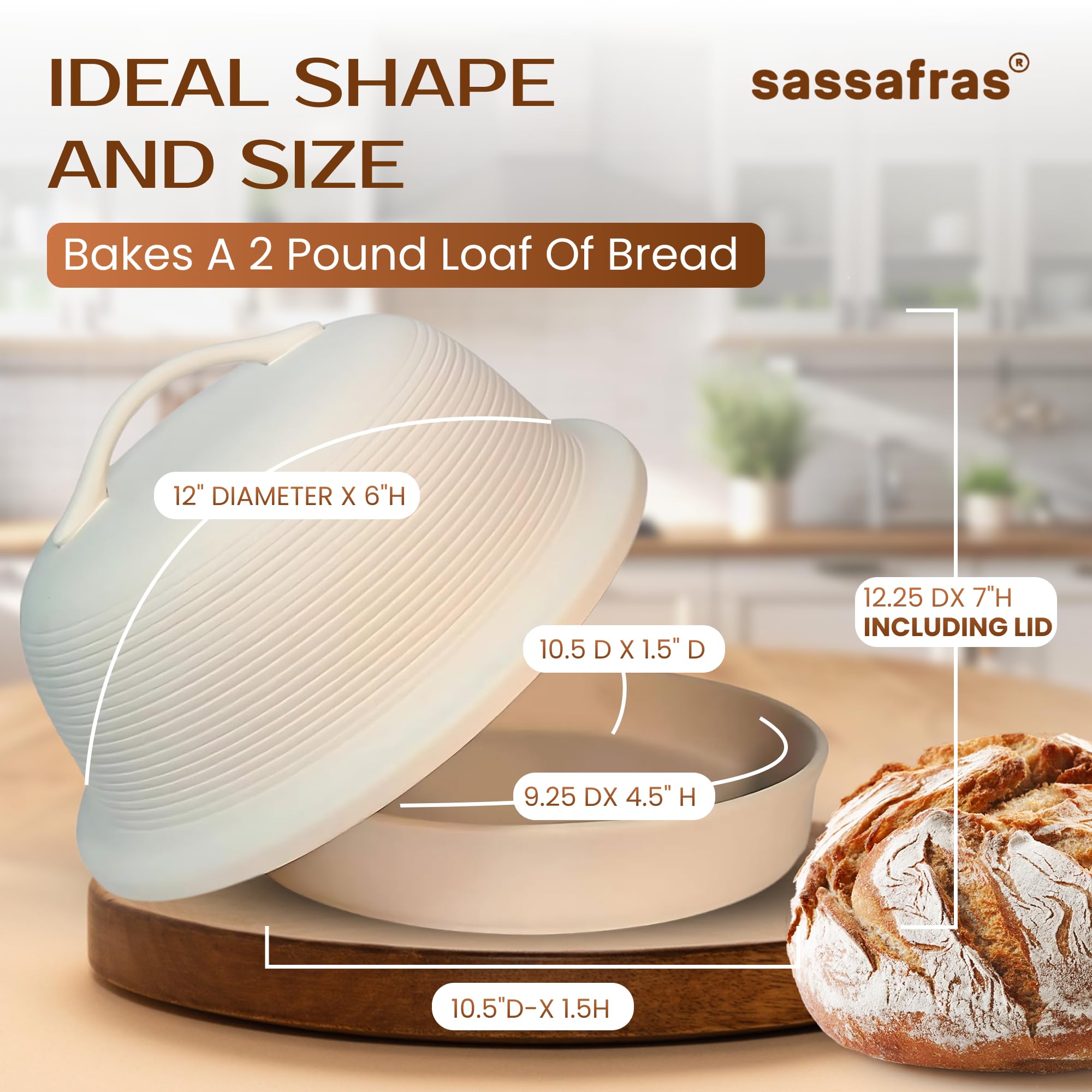 La tapa domo de Sassafras distribuye calor de forma uniforme para horneado.