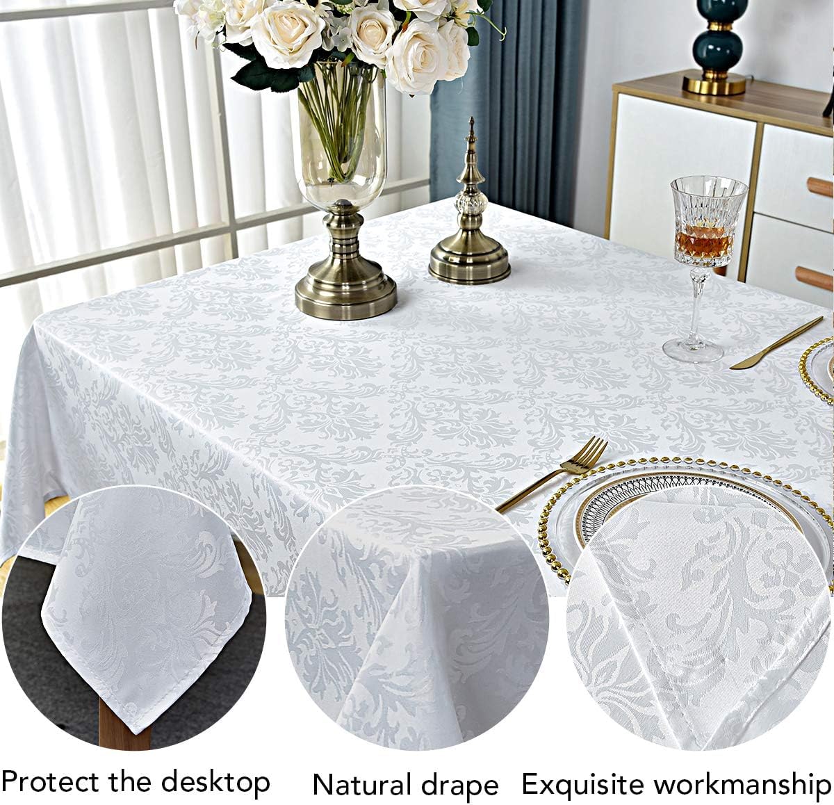Mantel antiarrugas blanco de SASTYBALE que mantiene la mesa presentada