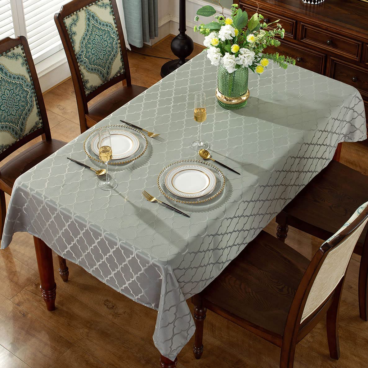 Mantel SASTYBALE jacquard damasco con patrón floral para realzar el comedor