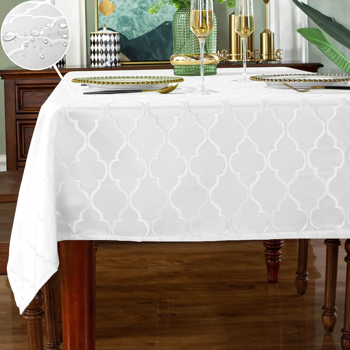 Mantel SASTYBALE jacquard rectangular con patrón damasceno para cenas formales.