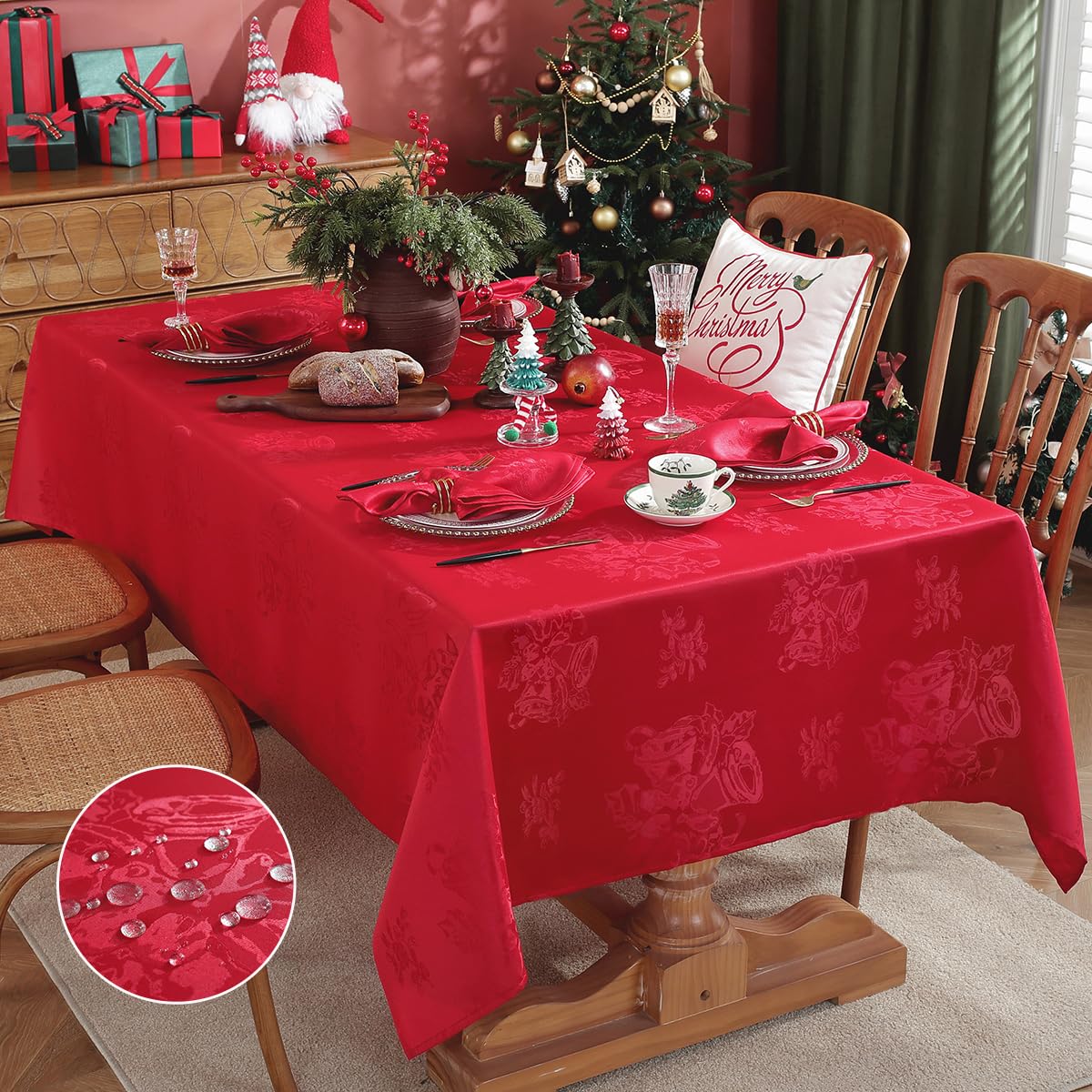 Mantel SASTYBALE navidad campanas jacquard para mesa festiva sin manchas