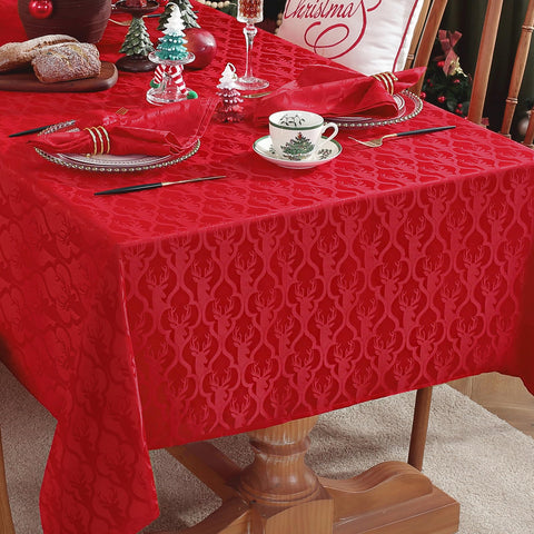 Mantel SASTYBALE Navidad damascado ciervo con astas para cenas festivas sin manchas.