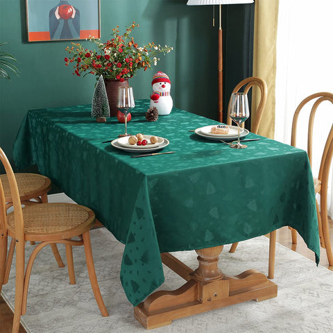 Mantel SASTYBALE navidad rectangular jacquard verde, ideal para cenas festivas y protección de la mesa.