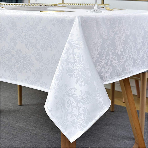 Mantel rectangular blanco con damasco de SASTYBALE, ideal para cenas elegantes