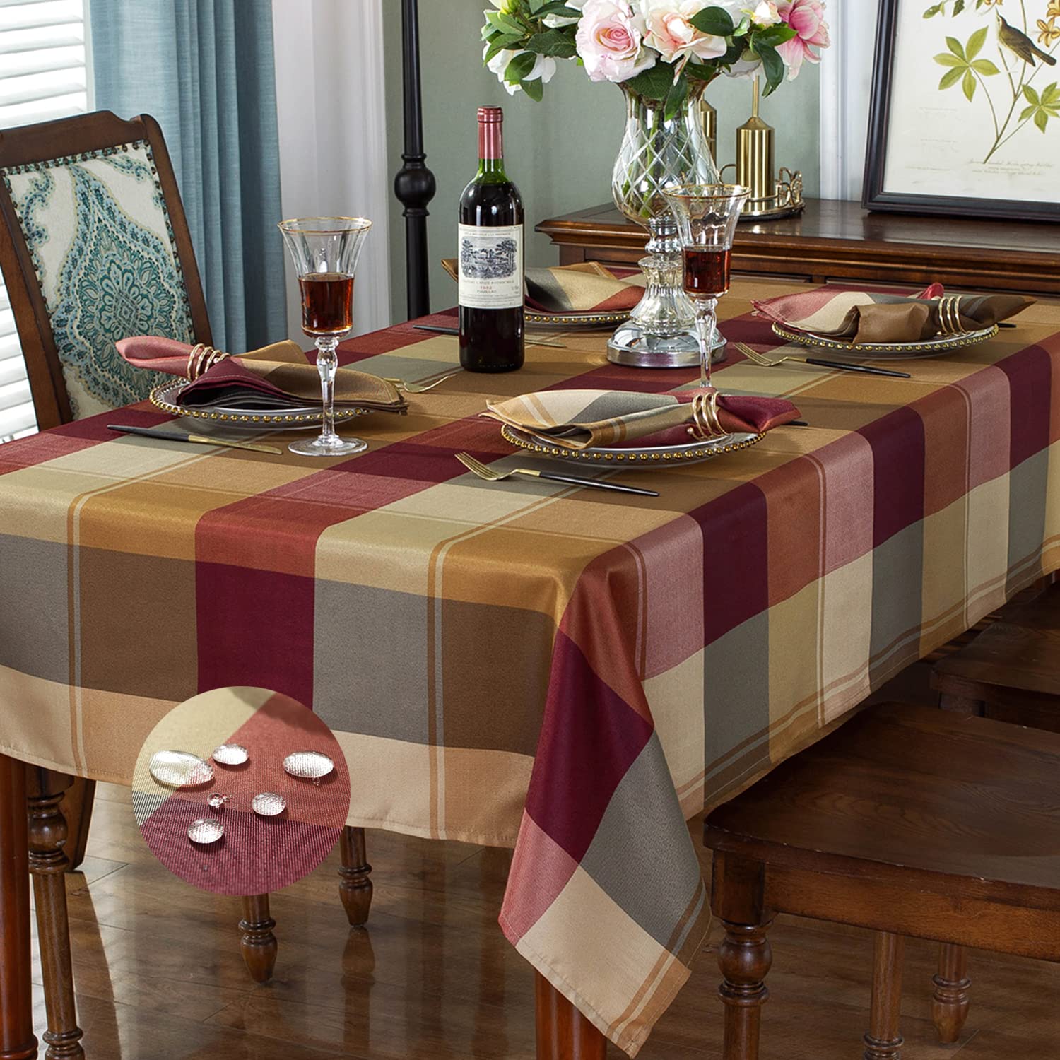 Mantel rectangular SASTYBALE con cuadros rojos para comedor protege la mesa y decora