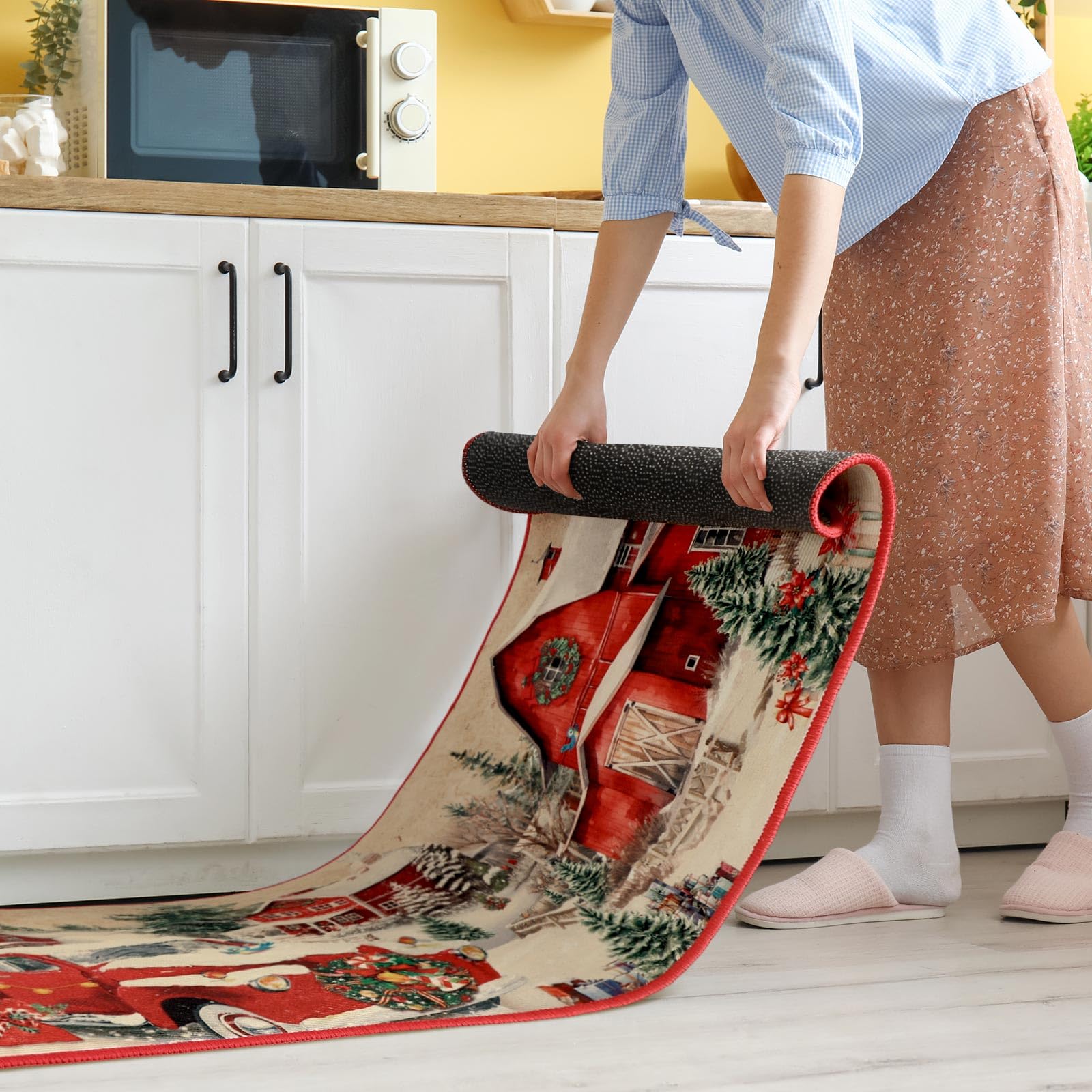 SATINIOR alfombra navideña impermeable y lavable para uso diario
