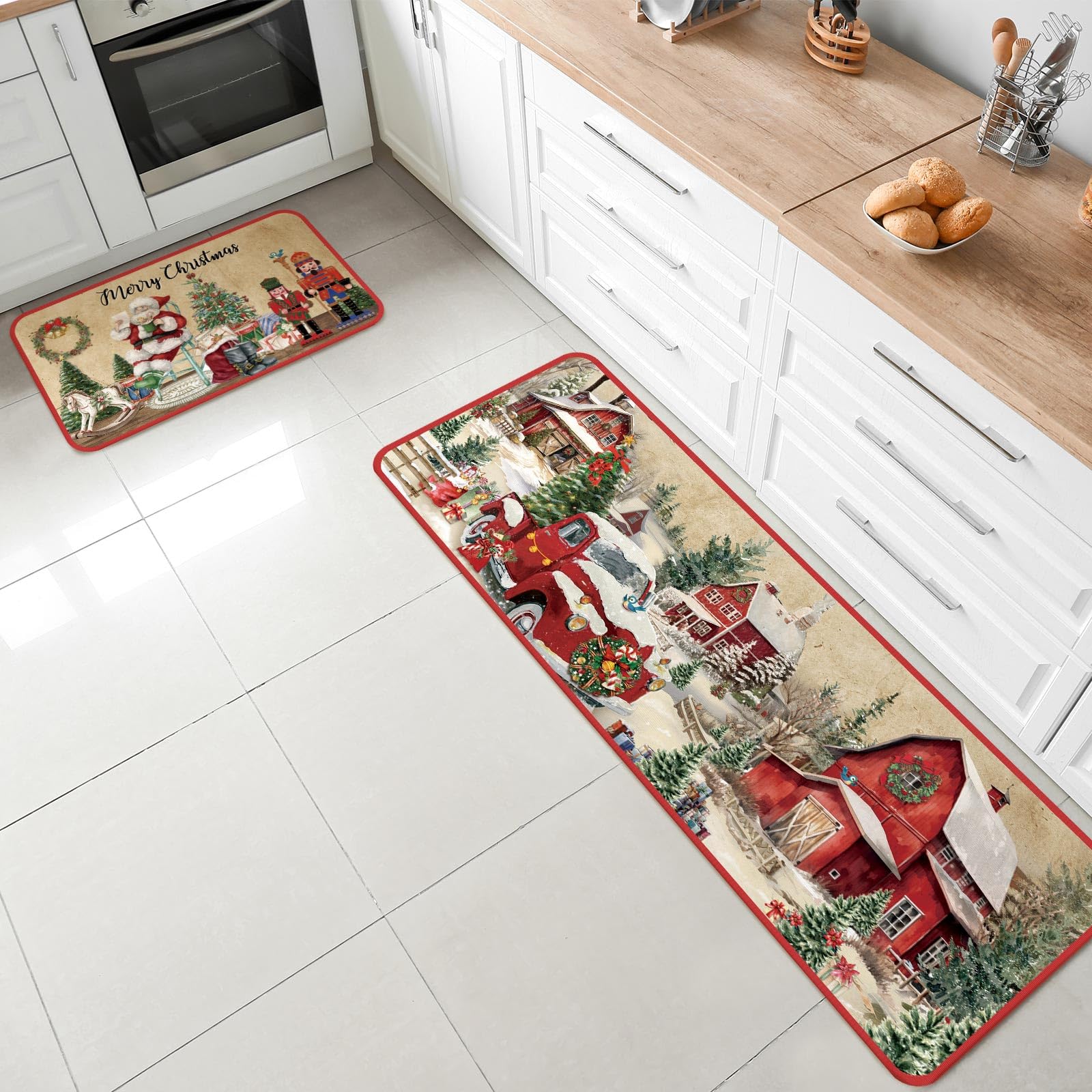 SATINIOR alfombra navideña Santa en escena para cocina o entrada cálida
