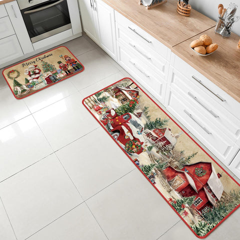 SATINIOR alfombra navideña Santa en escena para cocina o entrada cálida