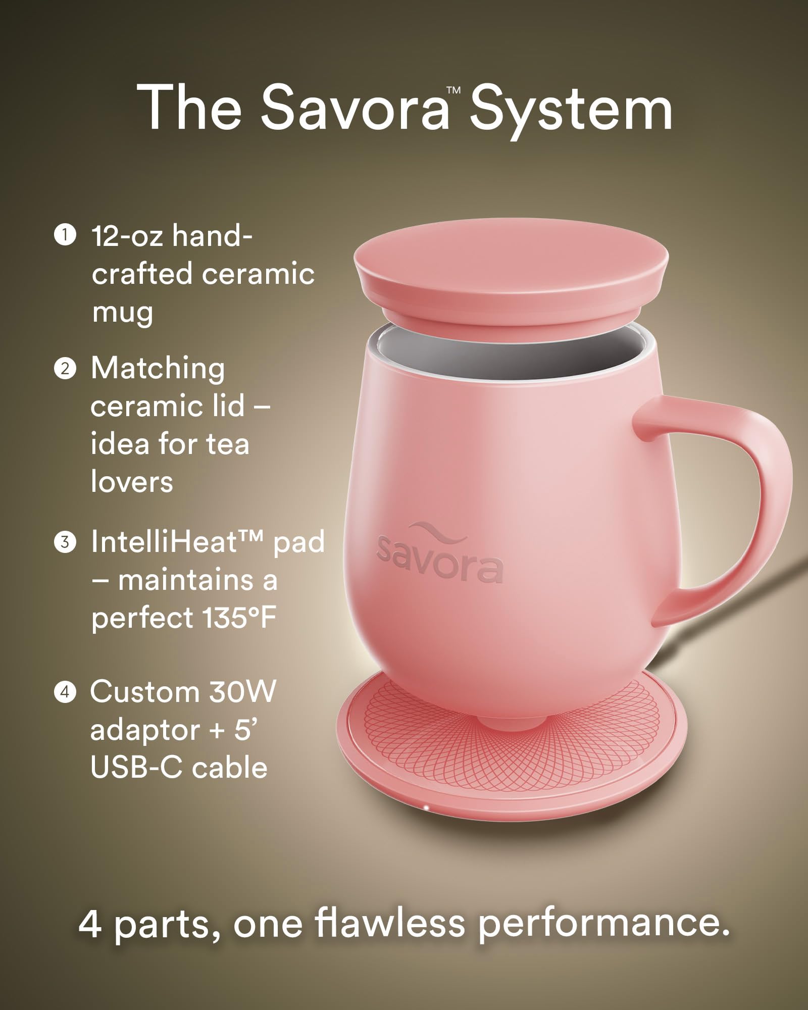 Diseño rosa suave de Savora para amantes del té y del café