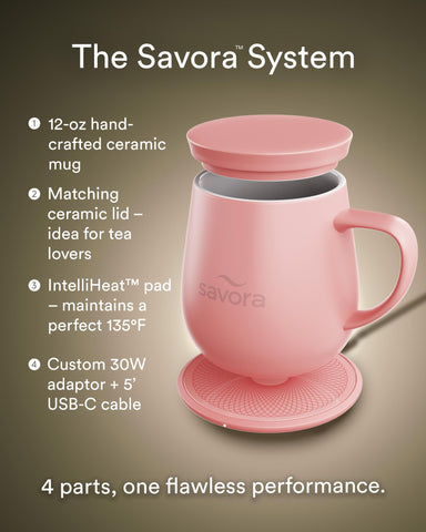 Diseño rosa suave de Savora para amantes del té y del café