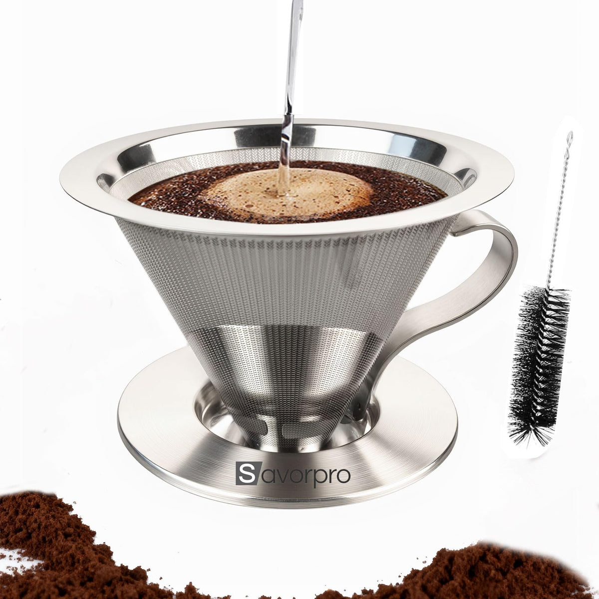 Savorpro cono filtro doble malla de acero inoxidable para un café limpio sin papeles