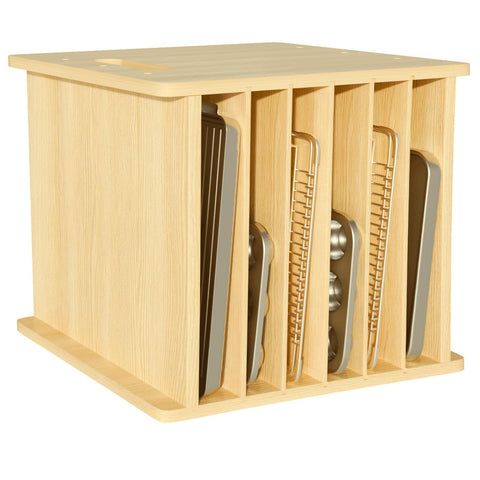 Sawjut Divisores de Madera 7 Niveles para Armario – Organizador de Bandejas y Ollas (14” ancho × 16.5” alto × 15.2” profundidad)
