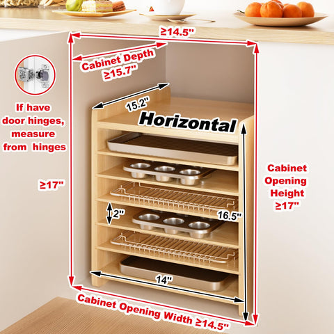 Sawjut Divisores de Madera 7 Niveles para Armario – Organizador de Bandejas y Ollas (14” ancho × 16.5” alto × 15.2” profundidad)