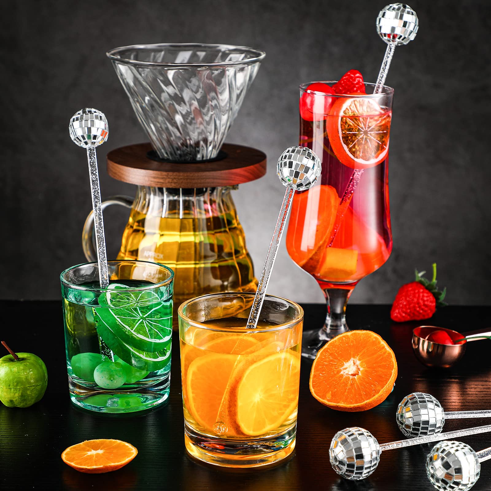 Sawysine conjunto 24 agitadores coctel bolas espejo, perfecto para fiestas.