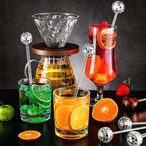 Sawysine conjunto 24 agitadores coctel bolas espejo, perfecto para fiestas.
