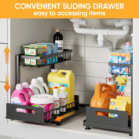 Saydear organizador-bajo-lavabo-2-unidades optimiza espacio con un set doble para gabinetes.