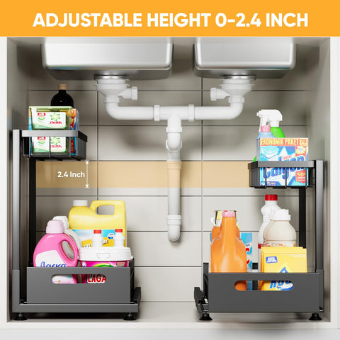 Saydear organizador-bajo-lavabo-deslizante facilita el acceso a productos almacenados.