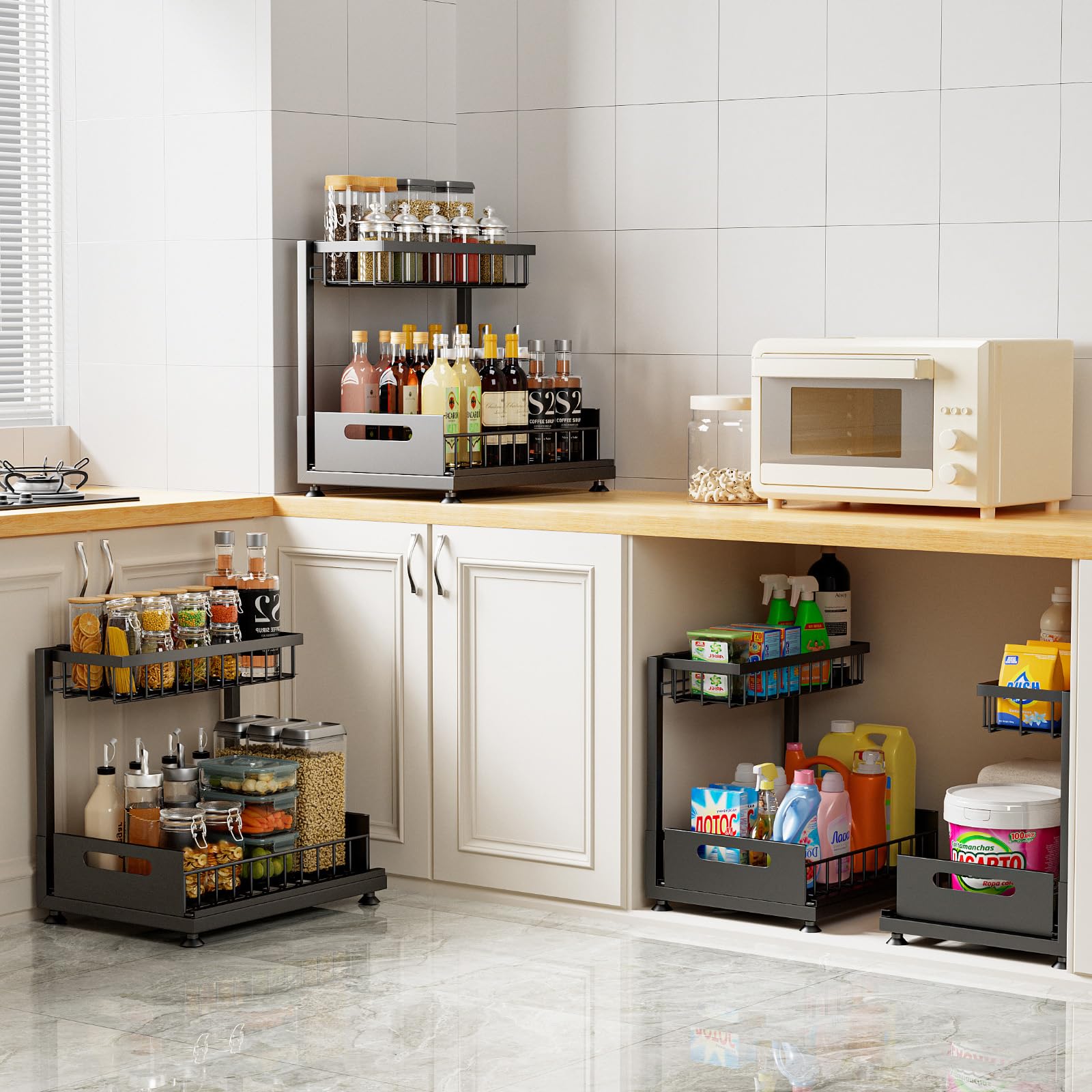 Saydear organizador-bajo-lavabo-medidas-14-2x10-6x14-2-pulgadas encaja en gabinetes estándar.