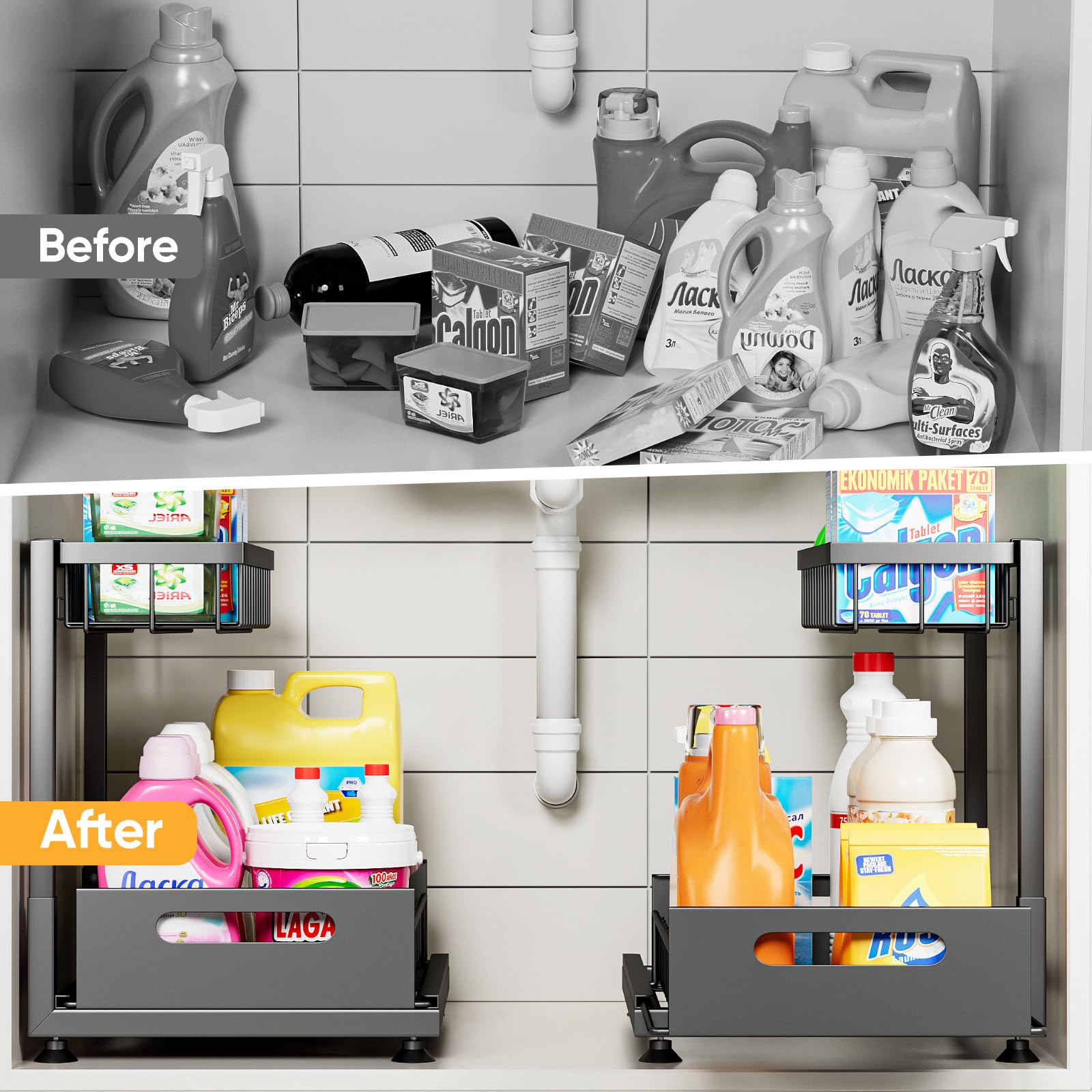 Saydear organizador metalico-resistente para cocina y baño ofrece durabilidad diaria.