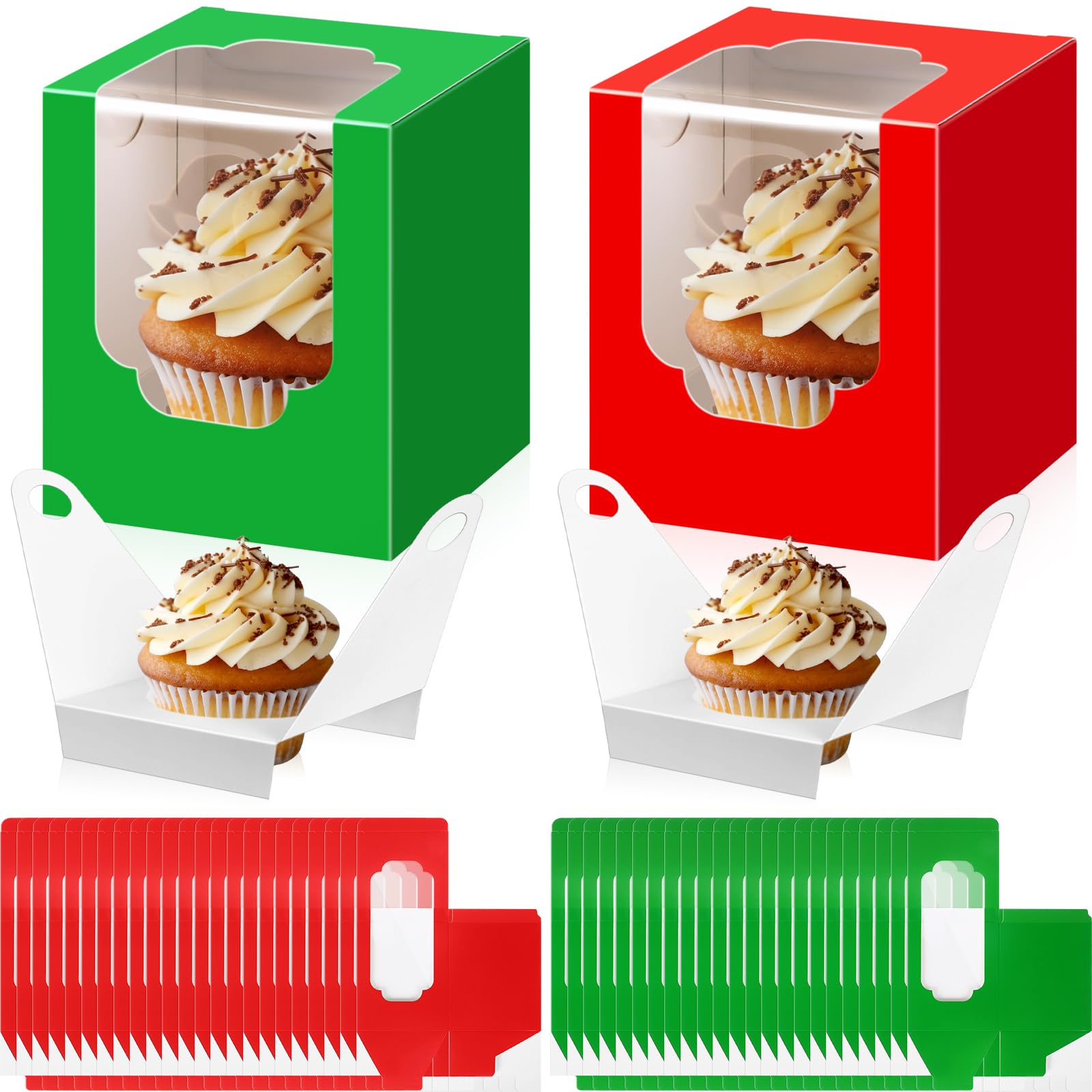 Sayglossy cajas navideñas para cupcakes con ventana que exhiben tus dulces