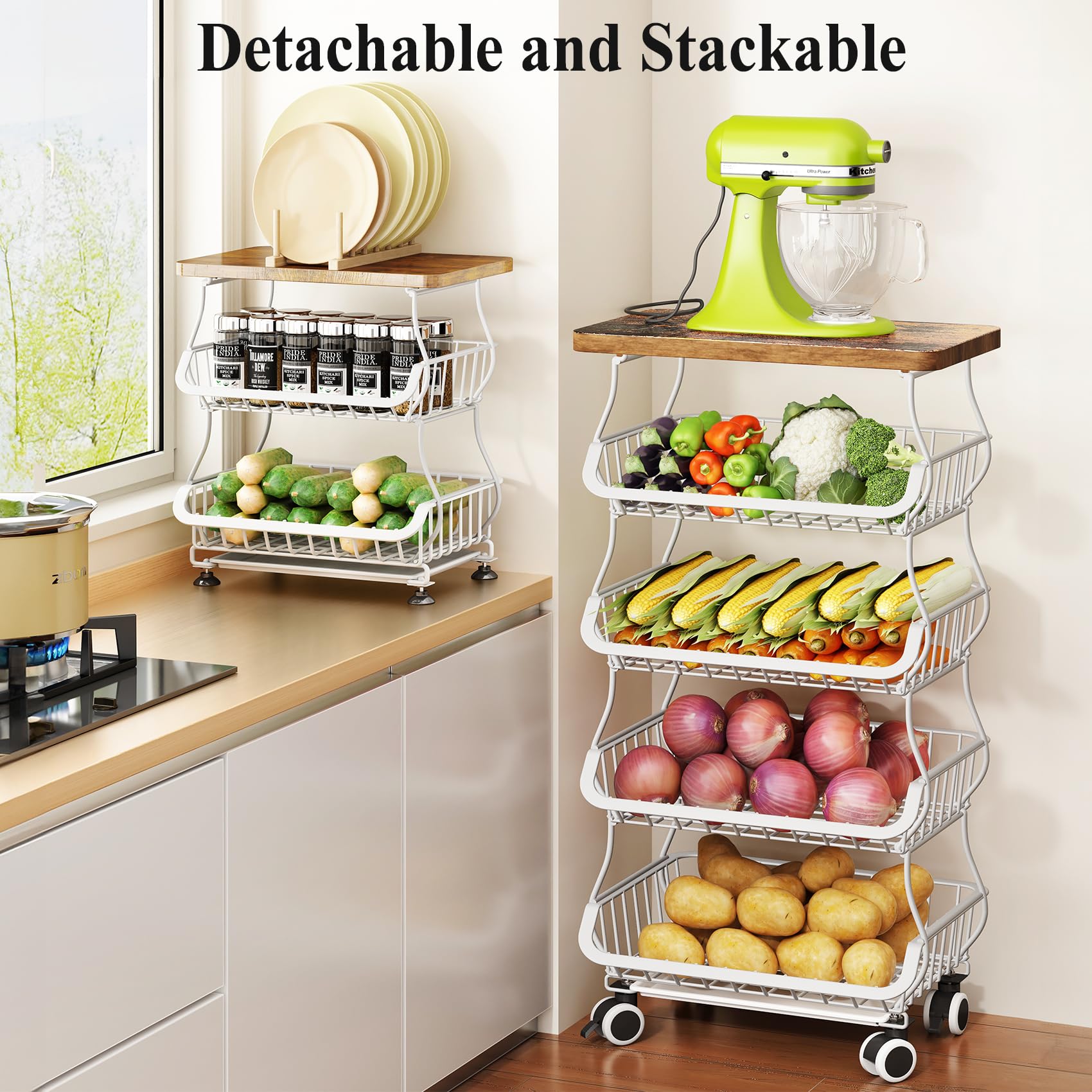 SAYZH cestas para verduras con ruedas para mover la despensa
