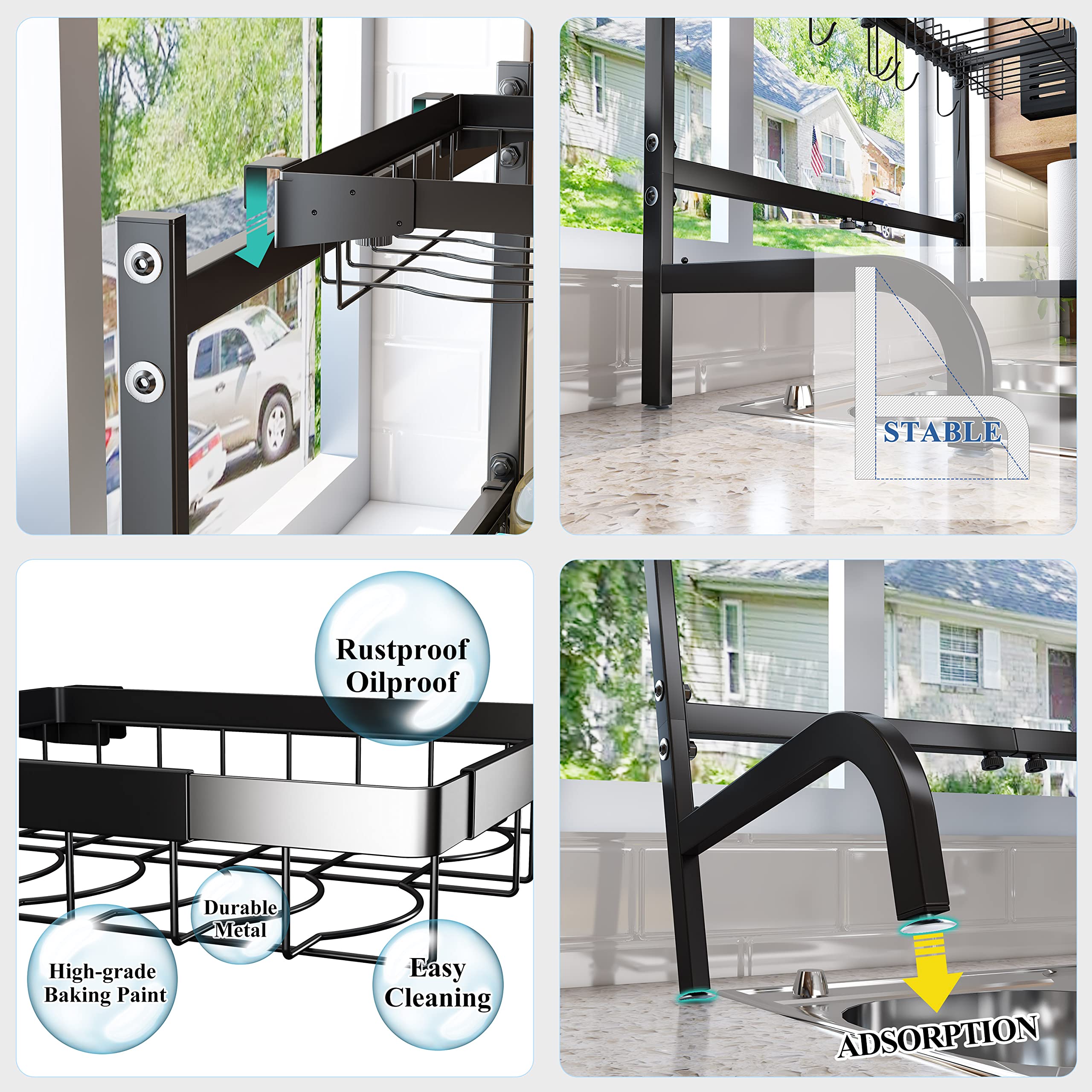 SAYZH rack con ganchos para utensilios y paños facilita secar platos rápidamente