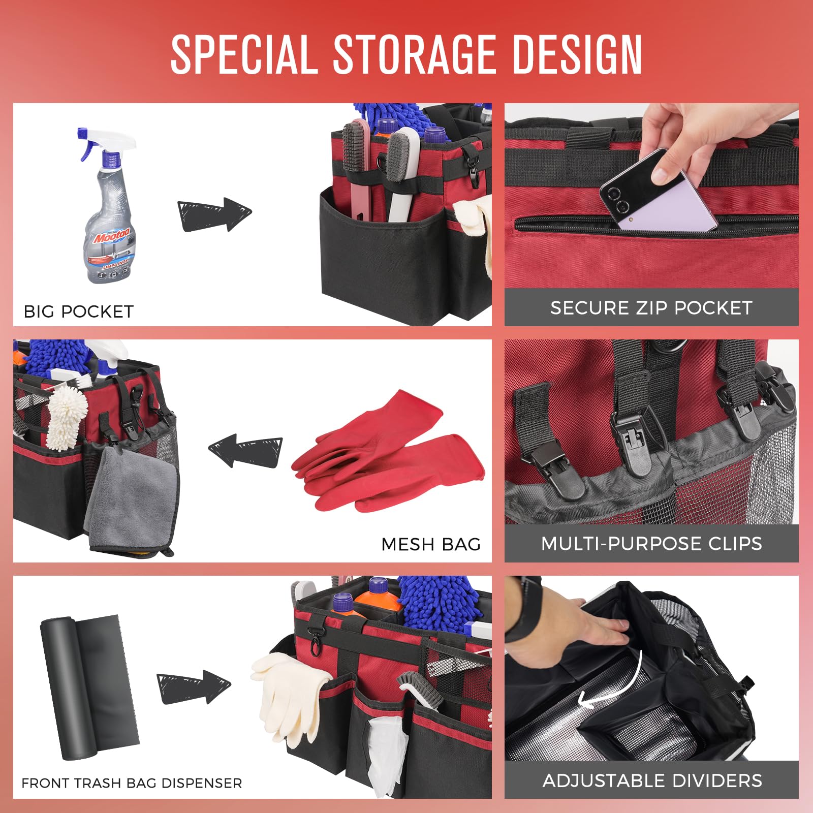 SCAVATA bolsa de limpieza con asas ajustables y correas: transporte cómodo en casa.