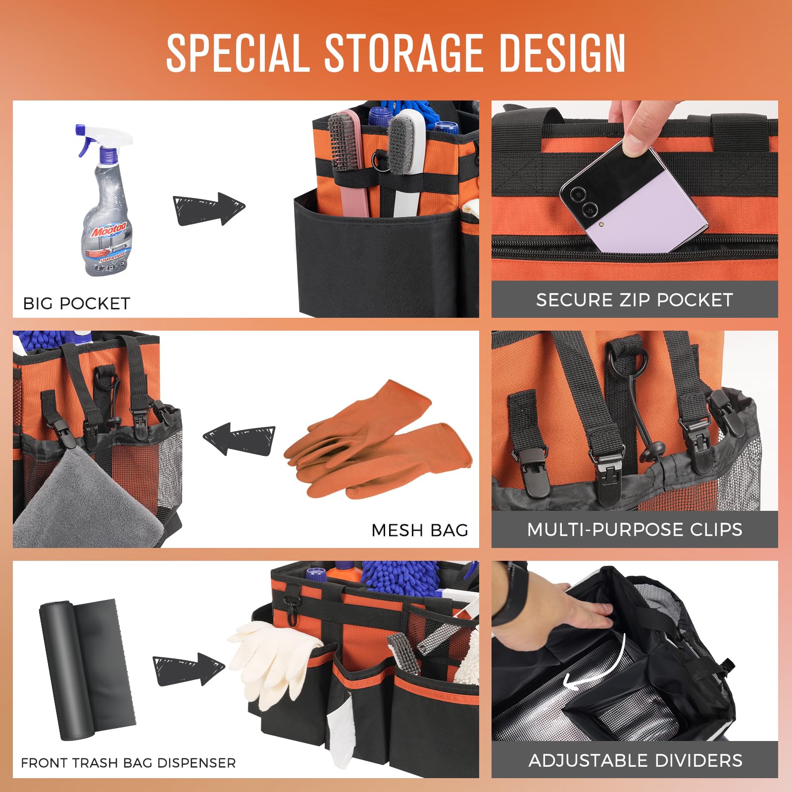 SCAVATA con divisores plegables, interior bien organizado para herramientas.