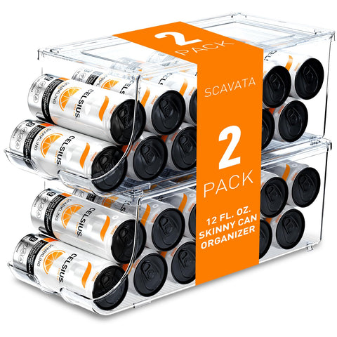 SCAVATA organizador de latas delgadas para nevera, orden y acceso rápido a bebidas.